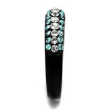 IP Black(Ion Plating) Stainless Steel Ring with Top Grade Crystal  in Sea Blue