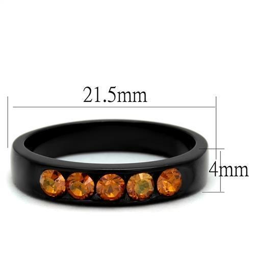 IP Black(Ion Plating) Stainless Steel Ring with Top Grade Crystal  in Champagne