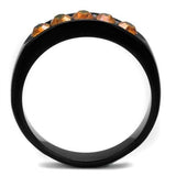 IP Black(Ion Plating) Stainless Steel Ring with Top Grade Crystal  in Champagne