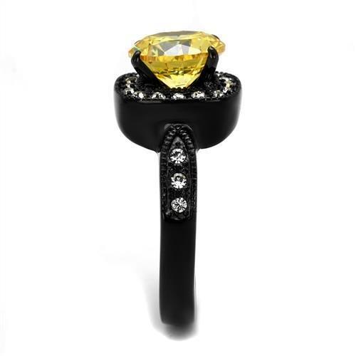IP Black(Ion Plating) Stainless Steel Ring with AAA Grade CZ  in Topaz