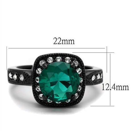 IP Black(Ion Plating) Stainless Steel Ring with Synthetic Synthetic Glass in Blue Zircon