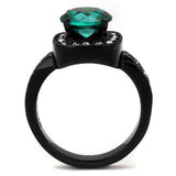 IP Black(Ion Plating) Stainless Steel Ring with Synthetic Synthetic Glass in Blue Zircon