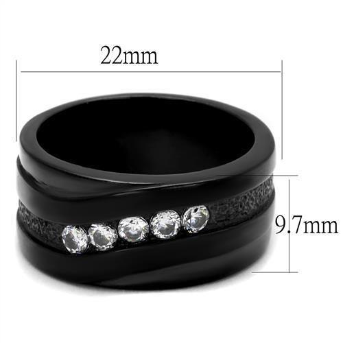 IP Black(Ion Plating) Stainless Steel Ring with AAA Grade CZ  in Clear