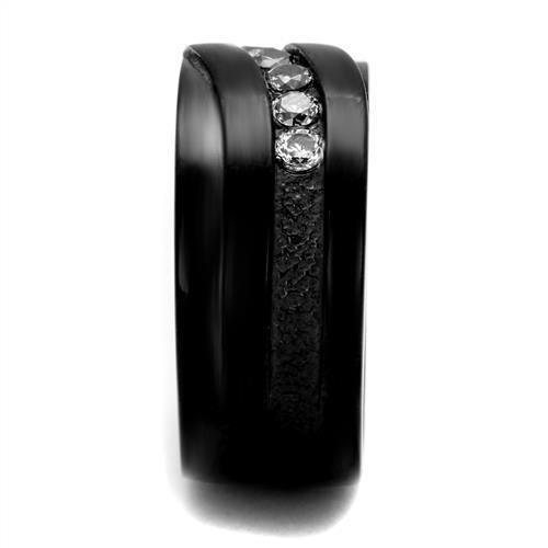 IP Black(Ion Plating) Stainless Steel Ring with AAA Grade CZ  in Clear