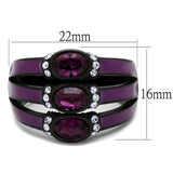 IP Black(Ion Plating) Stainless Steel Ring with Top Grade Crystal  in Amethyst