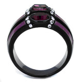 IP Black(Ion Plating) Stainless Steel Ring with Top Grade Crystal  in Amethyst