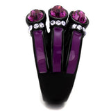 IP Black(Ion Plating) Stainless Steel Ring with Top Grade Crystal  in Amethyst