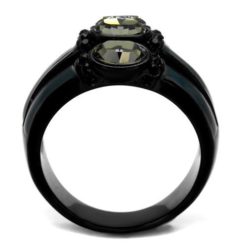IP Black(Ion Plating) Stainless Steel Ring with Top Grade Crystal  in Black Diamond