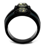 IP Black(Ion Plating) Stainless Steel Ring with Top Grade Crystal  in Black Diamond