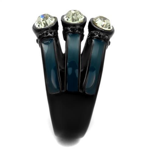 IP Black(Ion Plating) Stainless Steel Ring with Top Grade Crystal  in Black Diamond