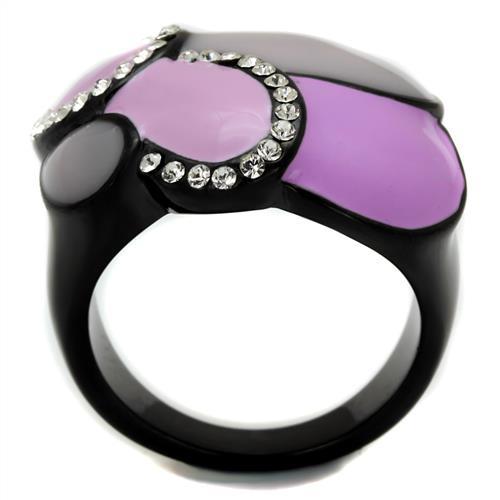 IP Black(Ion Plating) Stainless Steel Ring with Top Grade Crystal  in Clear