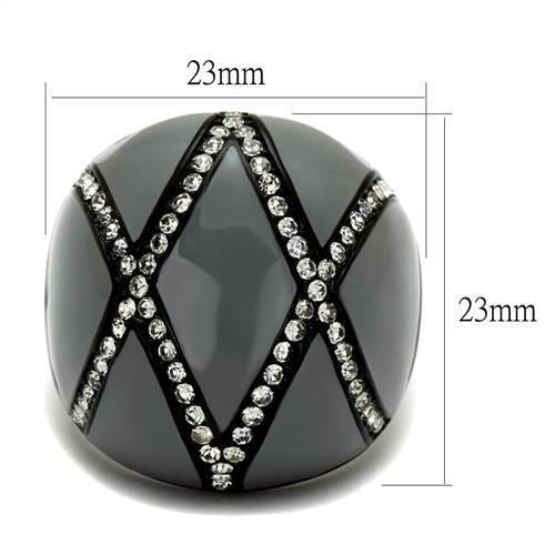 IP Black(Ion Plating) Stainless Steel Ring with Top Grade Crystal  in Clear