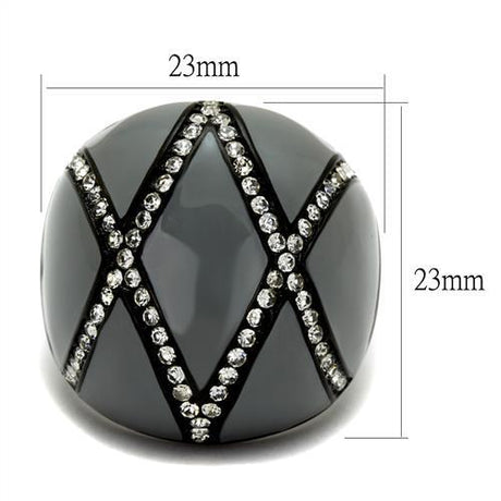 IP Black(Ion Plating) Stainless Steel Ring with Top Grade Crystal  in Clear