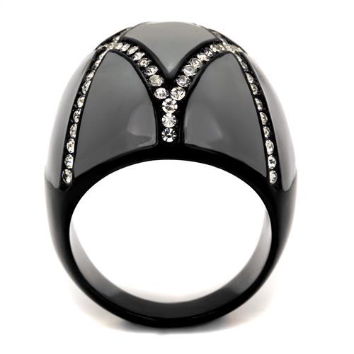 IP Black(Ion Plating) Stainless Steel Ring with Top Grade Crystal  in Clear