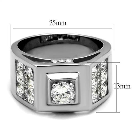 High polished (no plating) Stainless Steel Ring with AAA Grade CZ  in Clear
