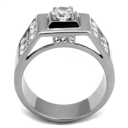 High polished (no plating) Stainless Steel Ring with AAA Grade CZ  in Clear