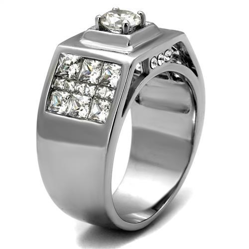 High polished (no plating) Stainless Steel Ring with AAA Grade CZ  in Clear