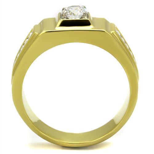 Two-Tone IP Gold (Ion Plating) Stainless Steel Ring with AAA Grade CZ  in Clear
