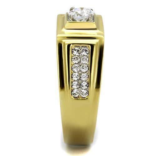 Two-Tone IP Gold (Ion Plating) Stainless Steel Ring with AAA Grade CZ  in Clear
