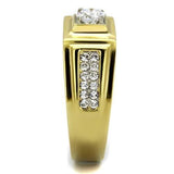 Two-Tone IP Gold (Ion Plating) Stainless Steel Ring with AAA Grade CZ  in Clear