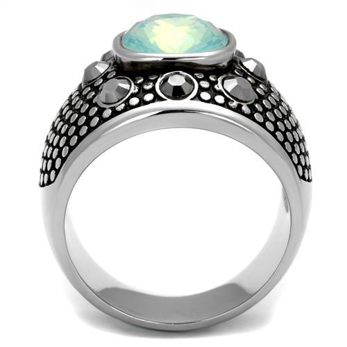 High polished (no plating) Stainless Steel Ring with Top Grade Crystal  in Fireopal
