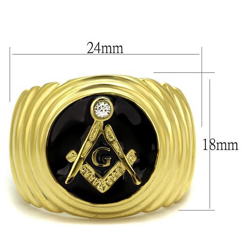 IP Gold(Ion Plating) Stainless Steel Ring with Top Grade Crystal  in Clear