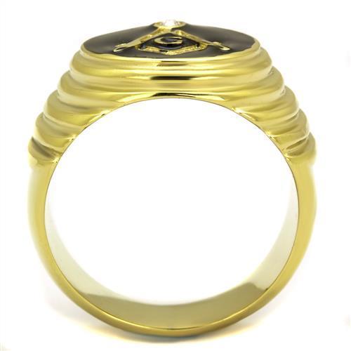 IP Gold(Ion Plating) Stainless Steel Ring with Top Grade Crystal  in Clear