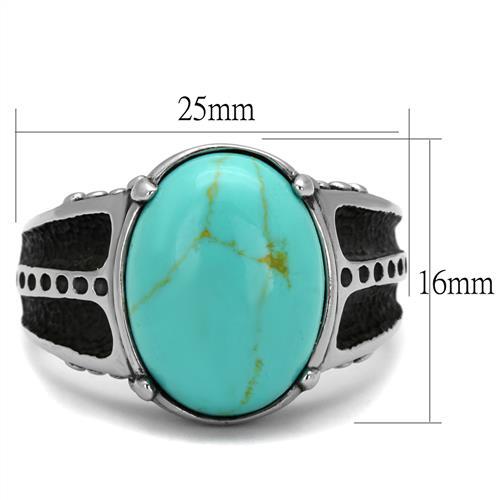 High polished (no plating) Stainless Steel Ring with Synthetic Turquoise in Turquoise