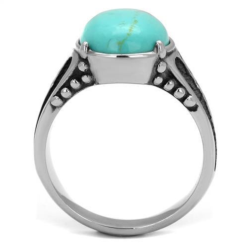 High polished (no plating) Stainless Steel Ring with Synthetic Turquoise in Turquoise