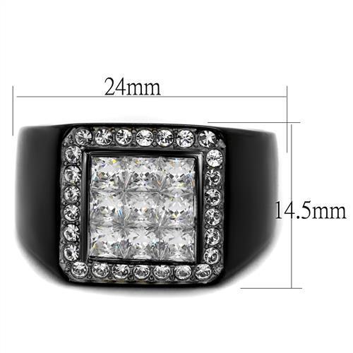 Two-Tone IP Black Stainless Steel Ring with AAA Grade CZ  in Clear