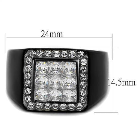 Two-Tone IP Black Stainless Steel Ring with AAA Grade CZ  in Clear