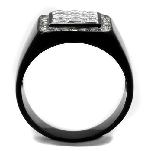 Two-Tone IP Black Stainless Steel Ring with AAA Grade CZ  in Clear