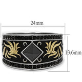 Two-Tone IP Gold (Ion Plating) Stainless Steel Ring with Synthetic Synthetic Glass in Jet