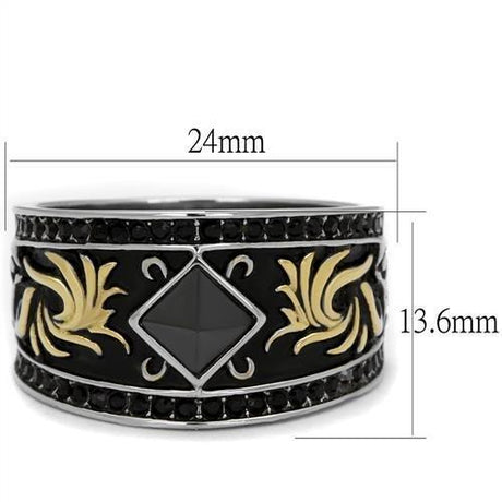 Two-Tone IP Gold (Ion Plating) Stainless Steel Ring with Synthetic Synthetic Glass in Jet