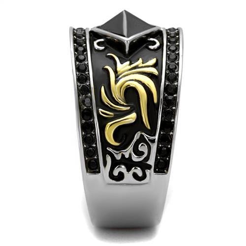 Two-Tone IP Gold (Ion Plating) Stainless Steel Ring with Synthetic Synthetic Glass in Jet