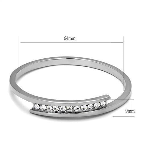 High polished (no plating) Stainless Steel Bangle with Top Grade Crystal  in Clear