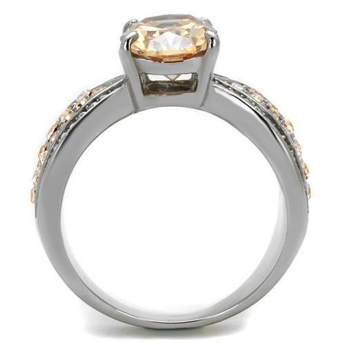 High polished (no plating) Stainless Steel Ring with AAA Grade CZ  in Champagne