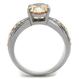 High polished (no plating) Stainless Steel Ring with AAA Grade CZ  in Champagne