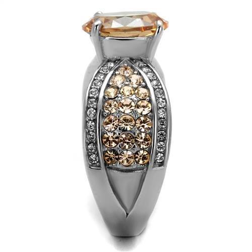 High polished (no plating) Stainless Steel Ring with AAA Grade CZ  in Champagne