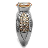 High polished (no plating) Stainless Steel Ring with AAA Grade CZ  in Champagne