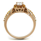 IP Rose Gold(Ion Plating) Stainless Steel Ring with AAA Grade CZ  in Clear