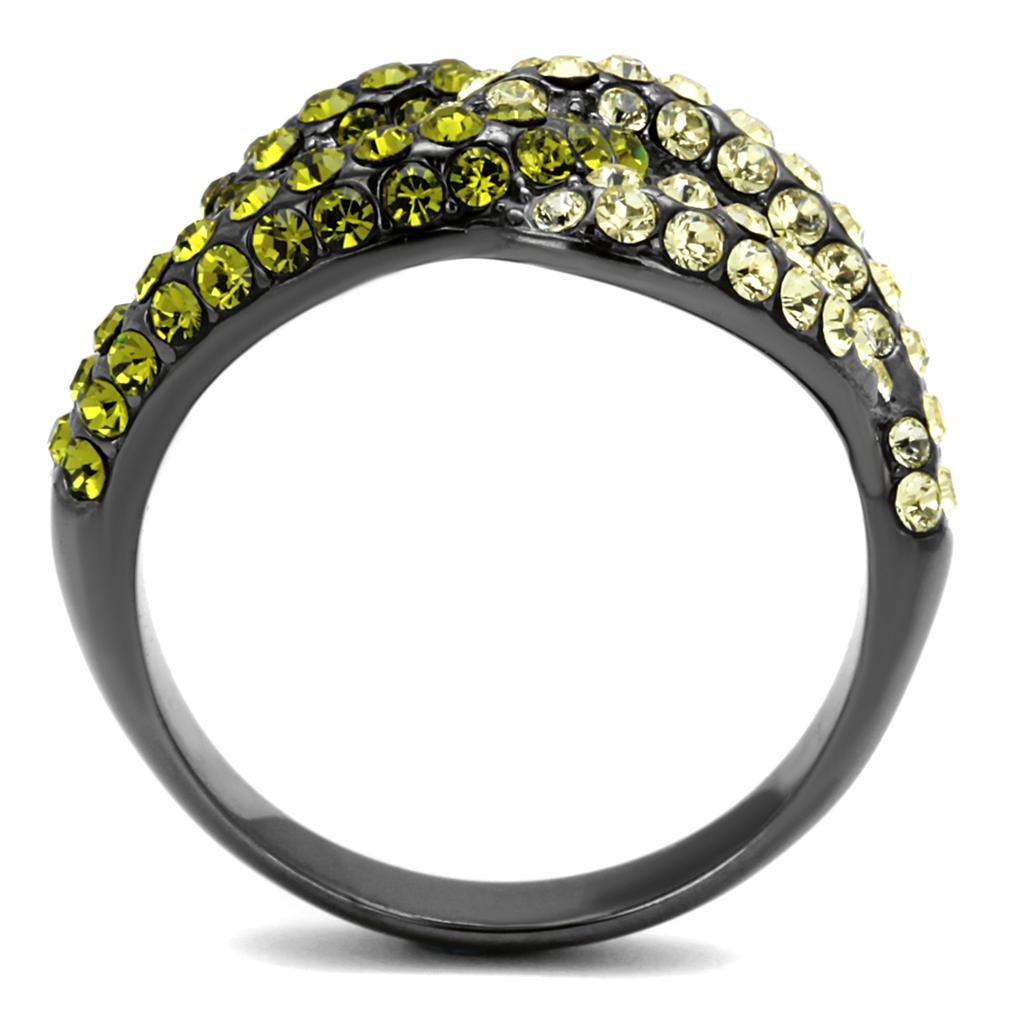 IP Light Black  (IP Gun) Stainless Steel Ring with Top Grade Crystal  in Multi Color