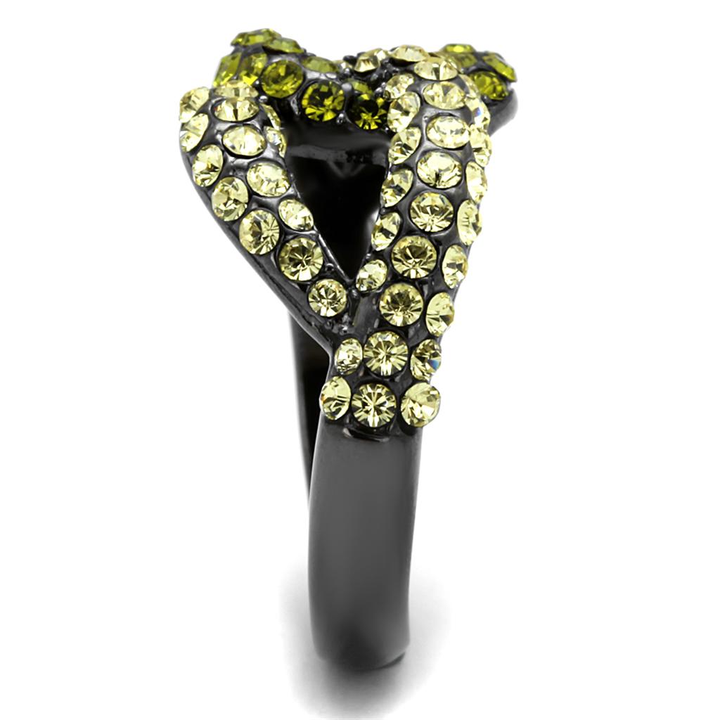 IP Light Black  (IP Gun) Stainless Steel Ring with Top Grade Crystal  in Multi Color