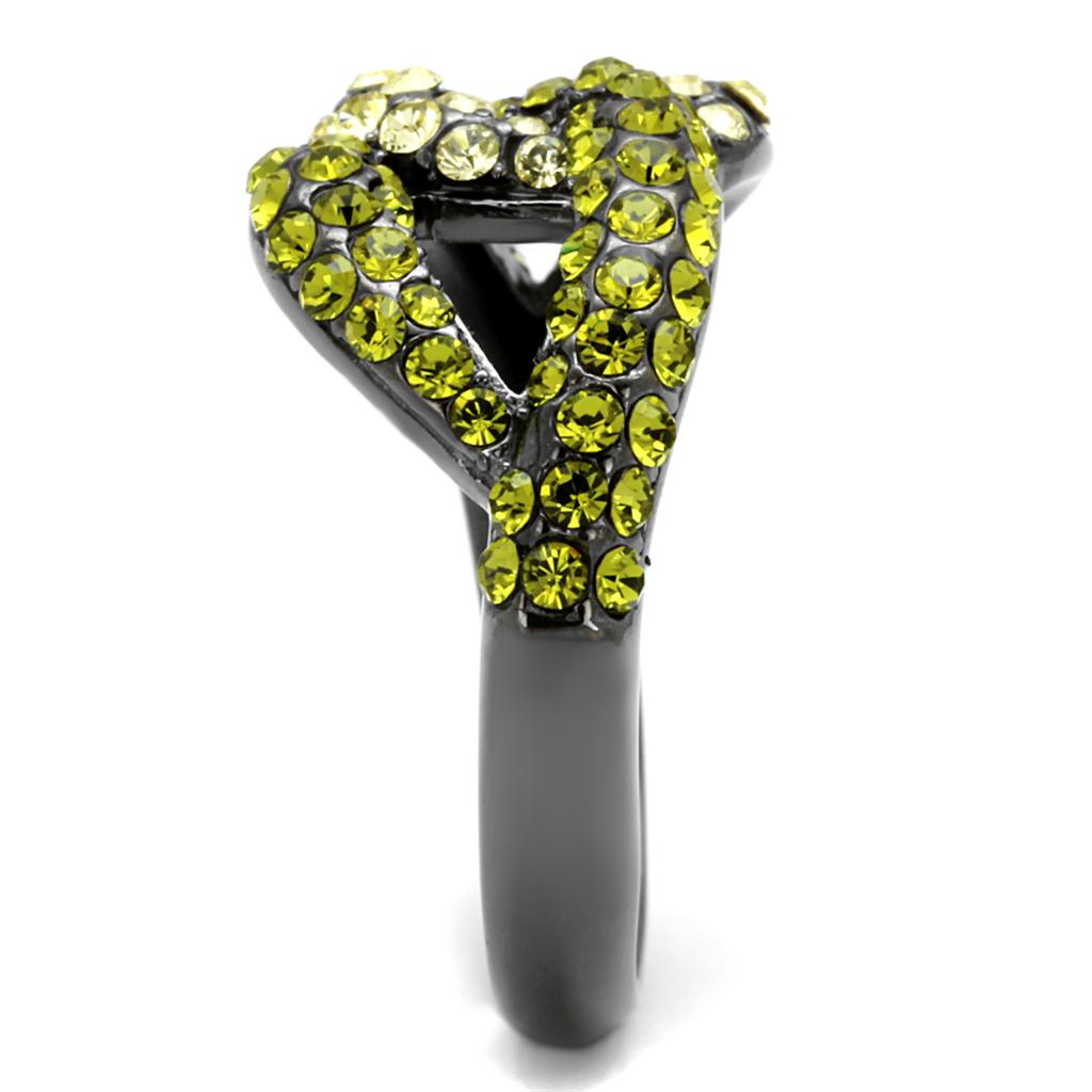 IP Light Black  (IP Gun) Stainless Steel Ring with Top Grade Crystal  in Multi Color