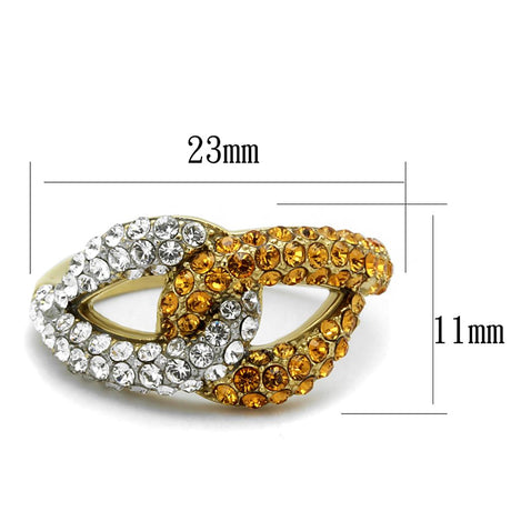 Two-Tone IP Gold (Ion Plating) Stainless Steel Ring with Top Grade Crystal  in Topaz