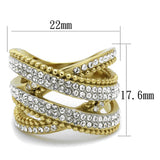 Two-Tone IP Gold (Ion Plating) Stainless Steel Ring with Top Grade Crystal  in Clear