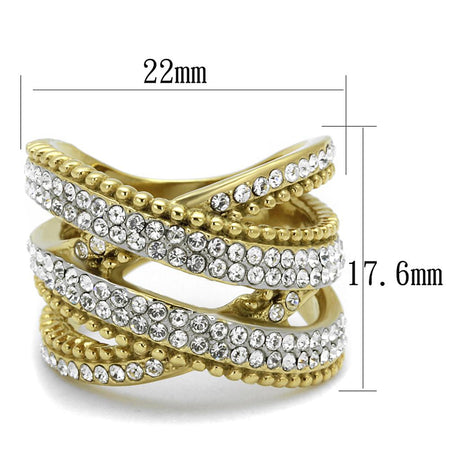 Two-Tone IP Gold (Ion Plating) Stainless Steel Ring with Top Grade Crystal  in Clear