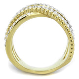 Two-Tone IP Gold (Ion Plating) Stainless Steel Ring with Top Grade Crystal  in Clear