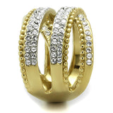 Two-Tone IP Gold (Ion Plating) Stainless Steel Ring with Top Grade Crystal  in Clear