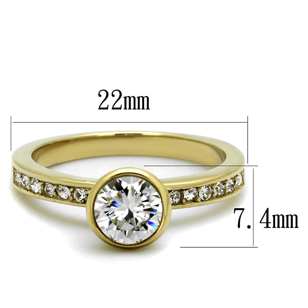 IP Gold(Ion Plating) Stainless Steel Ring with AAA Grade CZ  in Clear